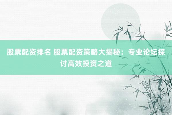 股票配资排名 股票配资策略大揭秘:专业论坛探讨高效投资之道