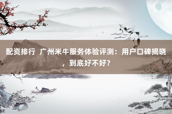 配资排行 广州米牛服务体验评测:用户口碑揭晓,到底好不好?