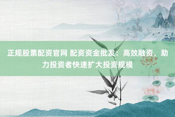 正规股票配资官网 配资资金批发：高效融资，助力投资者快速扩大投资规模