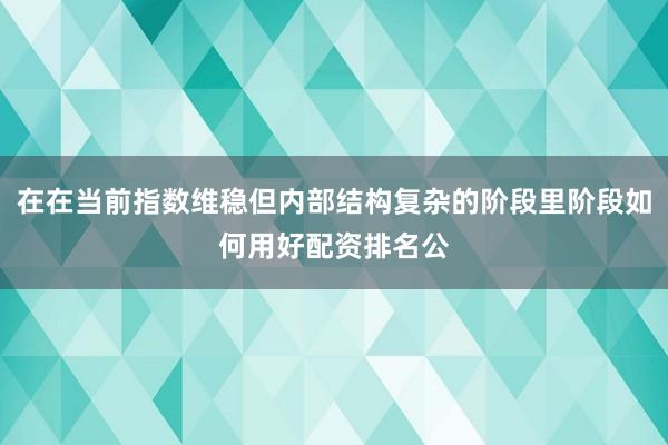 在在当前指数维稳但内部结构复杂的阶段里阶段如何用好配资排名公