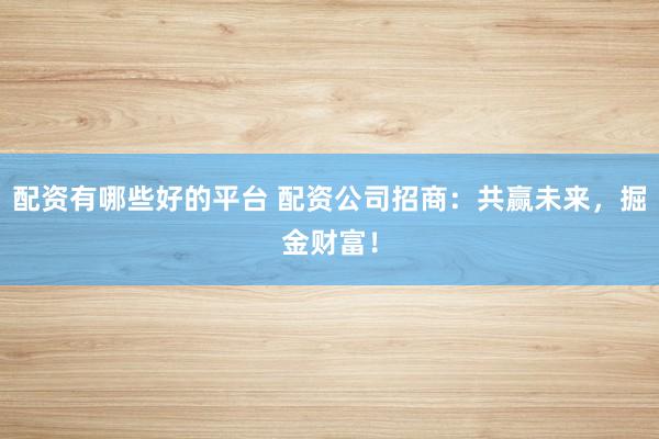 配资有哪些好的平台 配资公司招商：共赢未来，掘金财富！