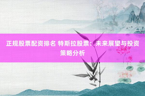 正规股票配资排名 特斯拉股票：未来展望与投资策略分析